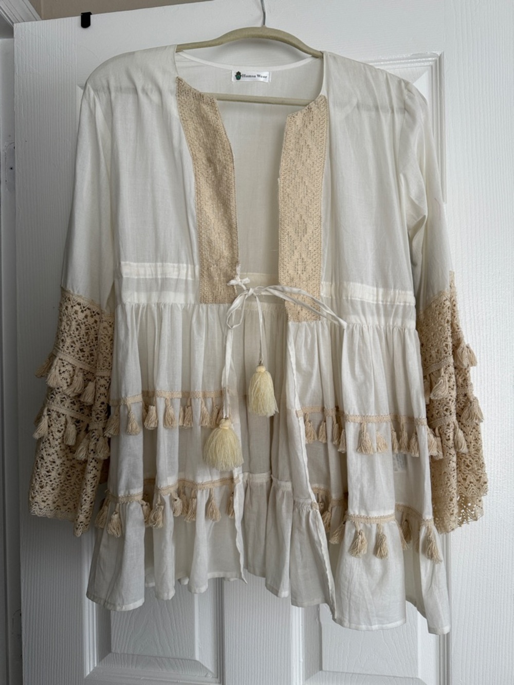 Boho Tassel Trim Cream Top/Jacket